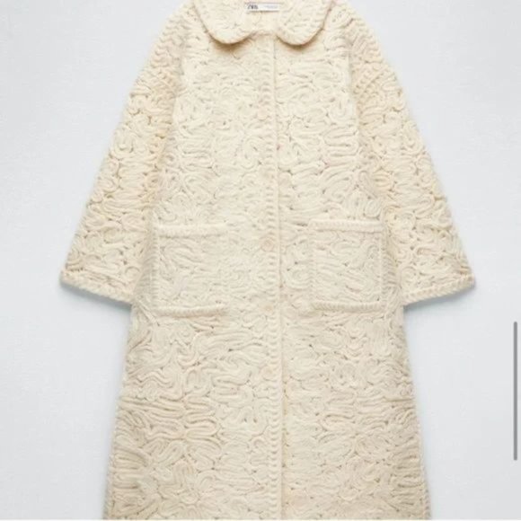 RARE ZARA STRUCTURED WOOL BLEND KNIT COAT - Picture 12 of 16